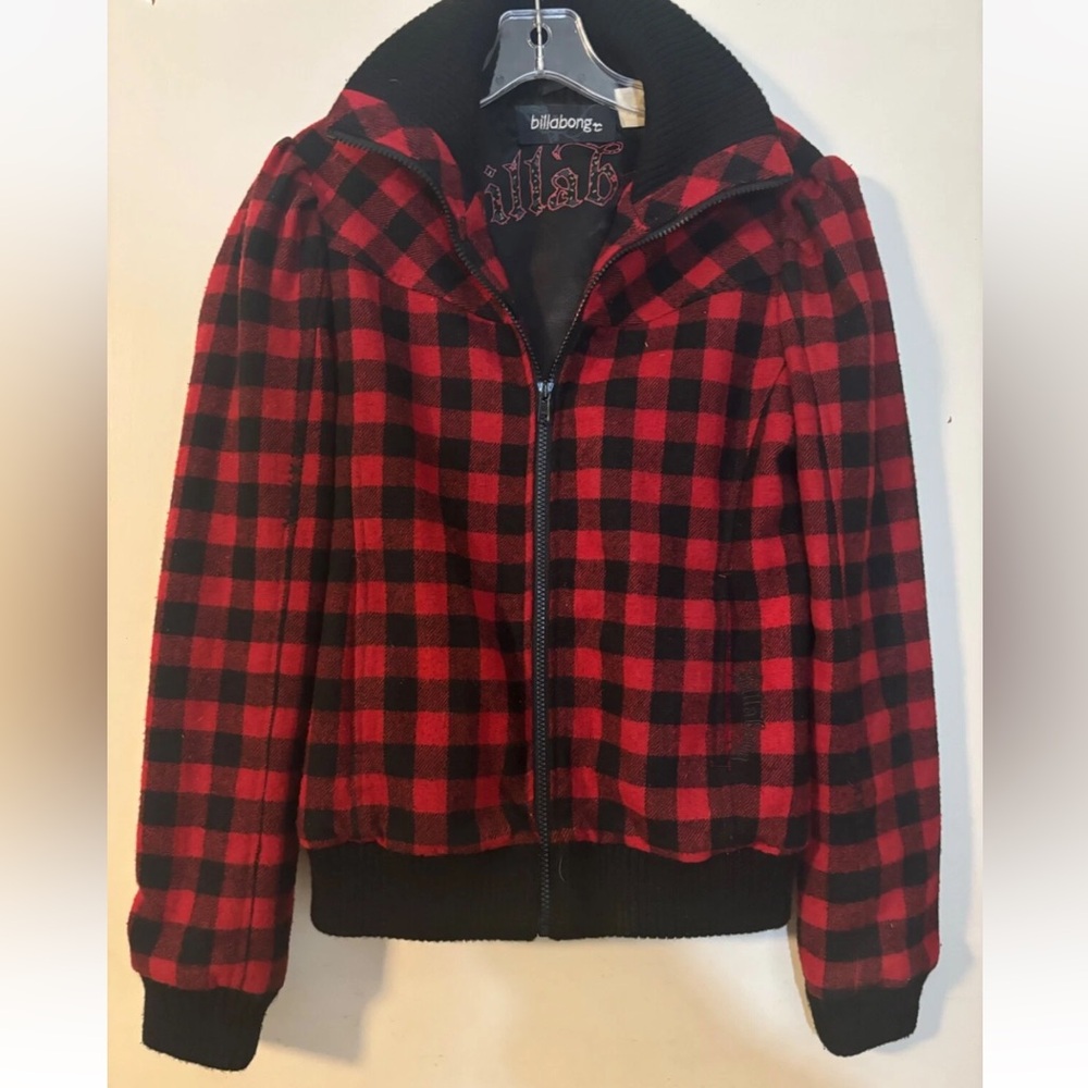 Vintage Y2K Billabong Red and‎ Black Checkered Jacket
